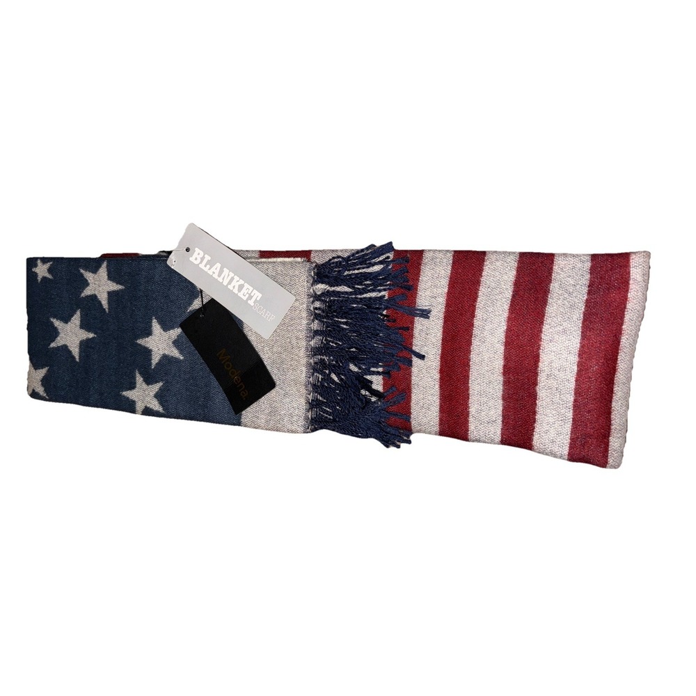 Modena Blanket Scarf  Shawl American Flag Vtg Look Stars Stripes 77 X 27" NWT